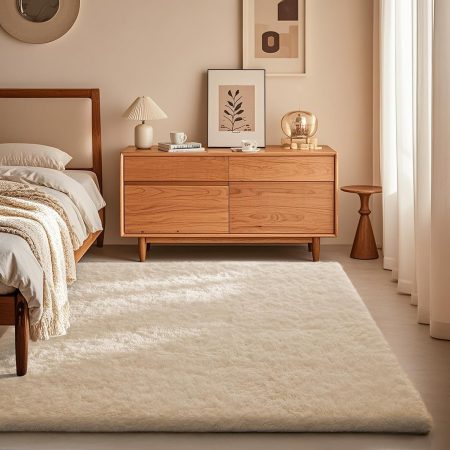 Thickened Ivory White Non-Slip Plush Bedroom Decor Rug